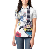 Hawaiian and Japanese Together Women Polo Shirt Japanese Culture and Turtle Kakau Tattoo White Color LT03 - Polynesian Pride