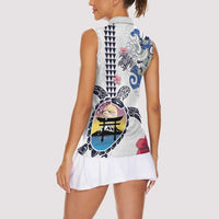 Hawaiian and Japanese Together Women Sleeveless Polo Shirt Japanese Culture and Turtle Kakau Tattoo White Color LT03 - Polynesian Pride