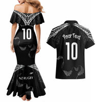 New Zealand Rugby Custom Couples Matching Mermaid Dress and Hawaiian Shirt Aotearoa Armour Blacks Silver Ferns LT03 - Polynesian Pride
