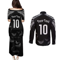 New Zealand Rugby Custom Couples Matching Puletasi and Long Sleeve Button Shirt Aotearoa Armour Blacks Silver Ferns - Polynesian Pride