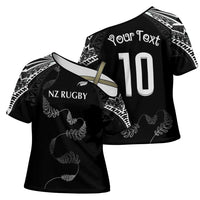 New Zealand Rugby Custom Cross Shoulder Shirt Aotearoa Armour Blacks Silver Ferns - Polynesian Pride