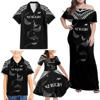 New Zealand Rugby Custom Family Matching Off Shoulder Maxi Dress and Hawaiian Shirt Aotearoa Armour Blacks Silver Ferns LT03 - Polynesian Pride