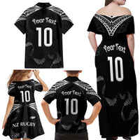 New Zealand Rugby Custom Family Matching Off Shoulder Maxi Dress and Hawaiian Shirt Aotearoa Armour Blacks Silver Ferns LT03 - Polynesian Pride