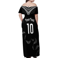 New Zealand Rugby Custom Family Matching Off Shoulder Maxi Dress and Hawaiian Shirt Aotearoa Armour Blacks Silver Ferns LT03 - Polynesian Pride