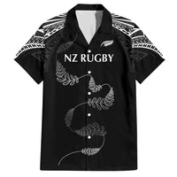 New Zealand Rugby Custom Family Matching Short Sleeve Bodycon Dress and Hawaiian Shirt Aotearoa Armour Blacks Silver Ferns LT03 Dad's Shirt - Short Sleeve Black - Polynesian Pride