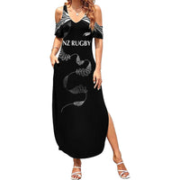 New Zealand Rugby Custom Summer Maxi Dress Aotearoa Armour Blacks Silver Ferns - Polynesian Pride