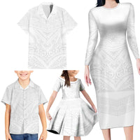 Tonga White Sunday Family Matching Long Sleeve Bodycon Dress and Hawaiian Shirt Tongan Tribal Heritage Tattoos LT03 - Polynesian Pride
