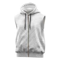 Tonga White Sunday Sleeveless Zip Hoodie Tongan Tribal Heritage Tattoos - Polynesian Pride
