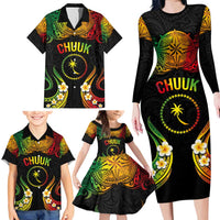 Personalised Chuuk Independence Day Family Matching Long Sleeve Bodycon Dress and Hawaiian Shirt Polynesian Tattoo and Plumeria Reggae Color LT03 - Polynesian Pride