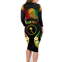 Personalised Chuuk Independence Day Family Matching Long Sleeve Bodycon Dress and Hawaiian Shirt Polynesian Tattoo and Plumeria Reggae Color LT03 - Polynesian Pride