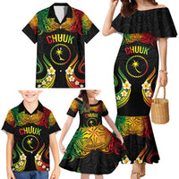 Personalised Chuuk Independence Day Family Matching Mermaid Dress and Hawaiian Shirt Polynesian Tattoo and Plumeria Reggae Color LT03 - Polynesian Pride