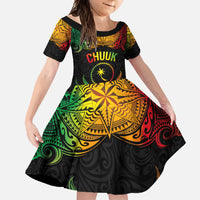 Personalised Chuuk Independence Day Family Matching Off Shoulder Maxi Dress and Hawaiian Shirt Polynesian Tattoo and Plumeria Reggae Color LT03 Daughter's Dress Reggae - Polynesian Pride
