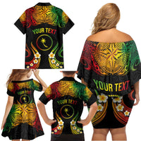 Personalised Chuuk Independence Day Family Matching Off Shoulder Short Dress and Hawaiian Shirt Polynesian Tattoo and Plumeria Reggae Color LT03 - Polynesian Pride