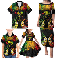 Personalised Chuuk Independence Day Family Matching Puletasi and Hawaiian Shirt Polynesian Tattoo and Plumeria Reggae Color LT03 - Polynesian Pride
