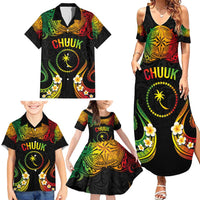Personalised Chuuk Independence Day Family Matching Summer Maxi Dress and Hawaiian Shirt Polynesian Tattoo and Plumeria Reggae Color LT03 - Polynesian Pride