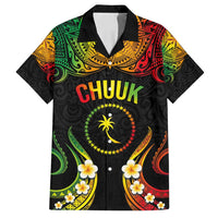 Personalised Chuuk Independence Day Family Matching Summer Maxi Dress and Hawaiian Shirt Polynesian Tattoo and Plumeria Reggae Color LT03 Dad's Shirt - Short Sleeve Reggae - Polynesian Pride