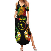 Personalised Chuuk Independence Day Family Matching Summer Maxi Dress and Hawaiian Shirt Polynesian Tattoo and Plumeria Reggae Color LT03 Mom's Dress Reggae - Polynesian Pride