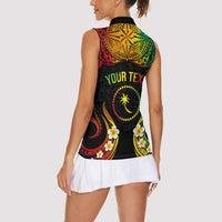 Personalised Chuuk Independence Day Women Sleeveless Polo Shirt Polynesian Tattoo and Plumeria Reggae Color LT03 - Polynesian Pride