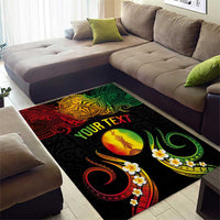 Personalised New Caledonia Independence Day Area Rug Polynesian Tattoo and Plumeria Reggae Color