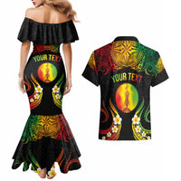Personalised New Caledonia Independence Day Couples Matching Mermaid Dress and Hawaiian Shirt Polynesian Tattoo and Plumeria Reggae Color LT03 - Polynesian Pride
