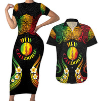Personalised New Caledonia Independence Day Couples Matching Short Sleeve Bodycon Dress and Hawaiian Shirt Polynesian Tattoo and Plumeria Reggae Color LT03 Reggae - Polynesian Pride