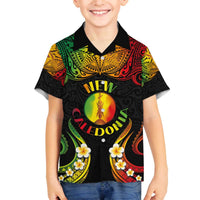 Personalised New Caledonia Independence Day Family Matching Off The Shoulder Long Sleeve Dress and Hawaiian Shirt Polynesian Tattoo and Plumeria Reggae Color LT03 Son's Shirt Reggae - Polynesian Pride