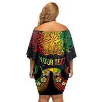 Personalised New Caledonia Independence Day Family Matching Off Shoulder Short Dress and Hawaiian Shirt Polynesian Tattoo and Plumeria Reggae Color LT03 - Polynesian Pride