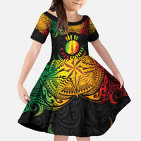 Personalised New Caledonia Independence Day Family Matching Puletasi and Hawaiian Shirt Polynesian Tattoo and Plumeria Reggae Color LT03 Daughter's Dress Reggae - Polynesian Pride