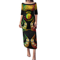 Personalised New Caledonia Independence Day Family Matching Puletasi and Hawaiian Shirt Polynesian Tattoo and Plumeria Reggae Color LT03 Mom's Dress Reggae - Polynesian Pride