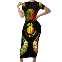Personalised New Caledonia Independence Day Family Matching Short Sleeve Bodycon Dress and Hawaiian Shirt Polynesian Tattoo and Plumeria Reggae Color LT03 Mom's Dress Reggae - Polynesian Pride