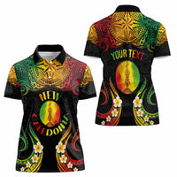 Personalised New Caledonia Independence Day Women Polo Shirt Polynesian Tattoo and Plumeria Reggae Color LT03 - Polynesian Pride