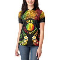 Personalised New Caledonia Independence Day Women Polo Shirt Polynesian Tattoo and Plumeria Reggae Color LT03 - Polynesian Pride