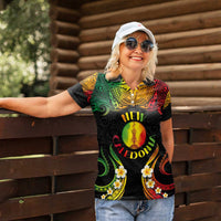 Personalised New Caledonia Independence Day Women Polo Shirt Polynesian Tattoo and Plumeria Reggae Color LT03 - Polynesian Pride