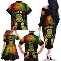 Personalised Tuvalu Independence Day Family Matching Off The Shoulder Long Sleeve Dress and Hawaiian Shirt Polynesian Tattoo and Plumeria Reggae Color LT03 - Polynesian Pride