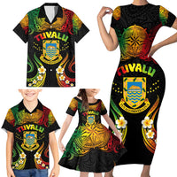 Personalised Tuvalu Independence Day Family Matching Short Sleeve Bodycon Dress and Hawaiian Shirt Polynesian Tattoo and Plumeria Reggae Color LT03 - Polynesian Pride