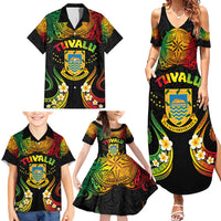 Personalised Tuvalu Independence Day Family Matching Summer Maxi Dress and Hawaiian Shirt Polynesian Tattoo and Plumeria Reggae Color LT03 - Polynesian Pride