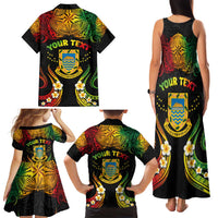 Personalised Tuvalu Independence Day Family Matching Tank Maxi Dress and Hawaiian Shirt Polynesian Tattoo and Plumeria Reggae Color LT03 - Polynesian Pride