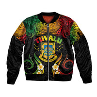 Personalised Tuvalu Independence Day Sleeve Zip Bomber Jacket Polynesian Tattoo and Plumeria Reggae Color LT03 Unisex Reggae - Polynesian Pride