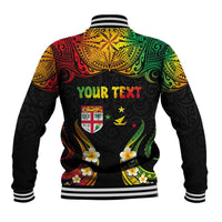 Personalised Malampa Fiji Day Baseball Jacket Polynesian Tattoo and Plumeria Reggae Color