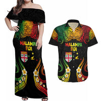 Personalised Malampa Fiji Day Couples Matching Off Shoulder Maxi Dress and Hawaiian Shirt Polynesian Tattoo and Plumeria Reggae Color LT03 Reggae - Polynesian Pride