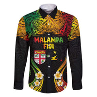 Personalised Malampa Fiji Day Family Matching Puletasi and Hawaiian Shirt Polynesian Tattoo and Plumeria Reggae Color LT03 Dad's Shirt - Long Sleeve Reggae - Polynesian Pride