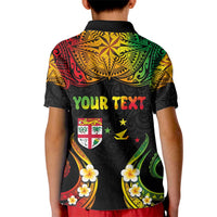 Personalised Malampa Fiji Day Kid Polo Shirt Polynesian Tattoo and Plumeria Reggae Color