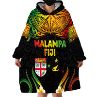 Personalised Malampa Fiji Day Wearable Blanket Hoodie Polynesian Tattoo and Plumeria Reggae Color LT03 - Polynesian Pride