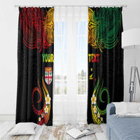 Personalised Malampa Fiji Day Window Curtain Polynesian Tattoo and Plumeria Reggae Color