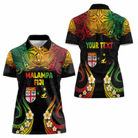 Personalised Malampa Fiji Day Women Polo Shirt Polynesian Tattoo and Plumeria Reggae Color LT03 - Polynesian Pride