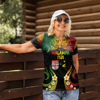 Personalised Malampa Fiji Day Women Polo Shirt Polynesian Tattoo and Plumeria Reggae Color LT03 - Polynesian Pride