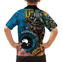 Fiji and Australia Kangaroos Family Matching Off The Shoulder Long Sleeve Dress and Hawaiian Shirt Indigenous Aboriginal and Fijian Masi Tribal Tattoo LT03 - Polynesian Pride
