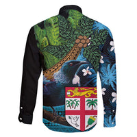 Fiji and New Zealand Tui Bird Family Matching Tank Maxi Dress and Hawaiian Shirt Koru Fern Leafs and Palm Tree With Plumeria LT03 - Polynesian Pride