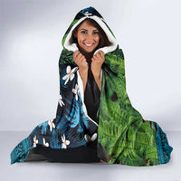 Fiji and New Zealand Tui Bird Hooded Blanket Koru Fern Leafs and Palm Tree With Plumeria LT03 - Polynesian Pride