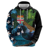 Fiji and New Zealand Tui Bird Hoodie Koru Fern Leafs and Palm Tree With Plumeria LT03 - Polynesian Pride